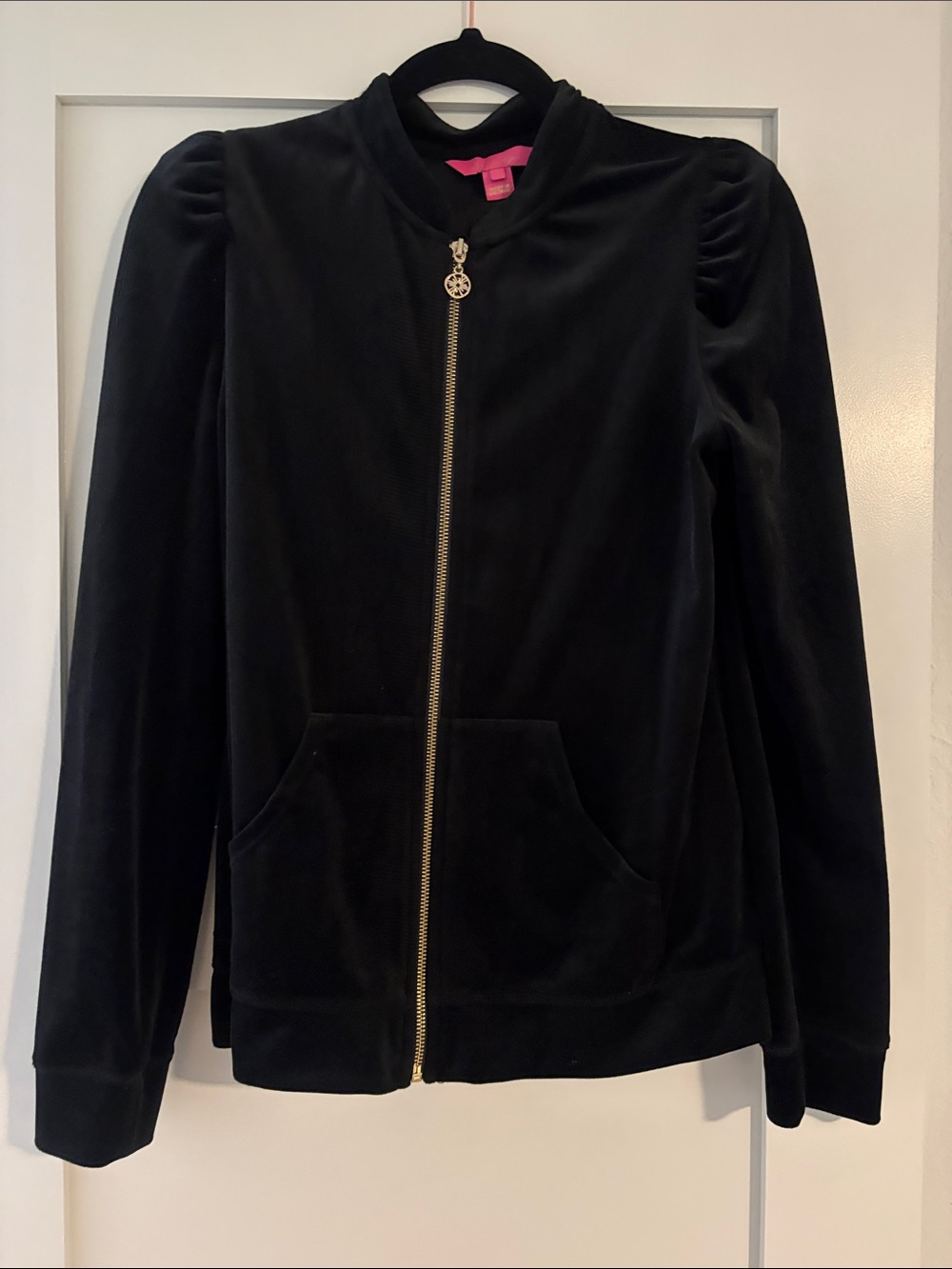 Women’s Black Velvet Zip-Up Jacket with Gold Trim
